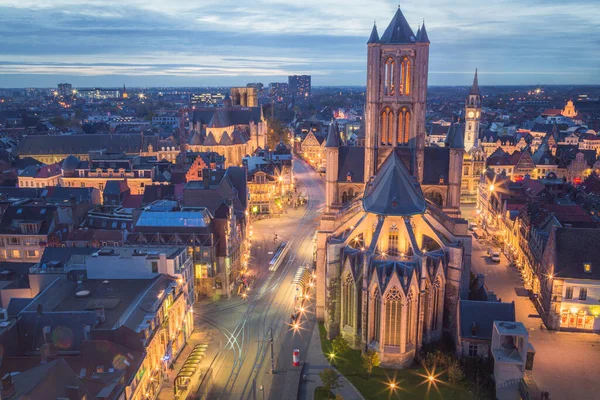 Όμορφη Ιστορική Παλιά Πόλη Της Γάνδης Βέλγιο Νύχτα Μετά Ηλιοβασίλεμα — Φωτογραφία Αρχείου