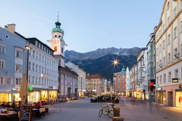 Vista Serale Lungo Maria Theresien Strasse Una Strada Pedonale Innsbruck — Foto Stock