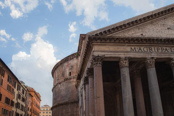 Egyedülálló Közeli Szögletes Perspektívája Római Pantheonnak Rómában Olaszországban — Stock Fotó