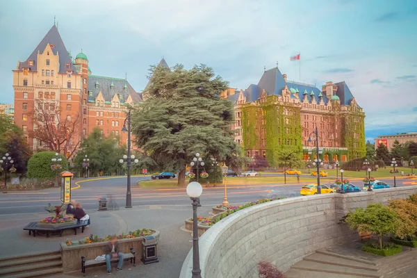 Idylický Letní Večer Kultovním Zámku Fairmont Empress Hotel Inner Harbour — Stock fotografie