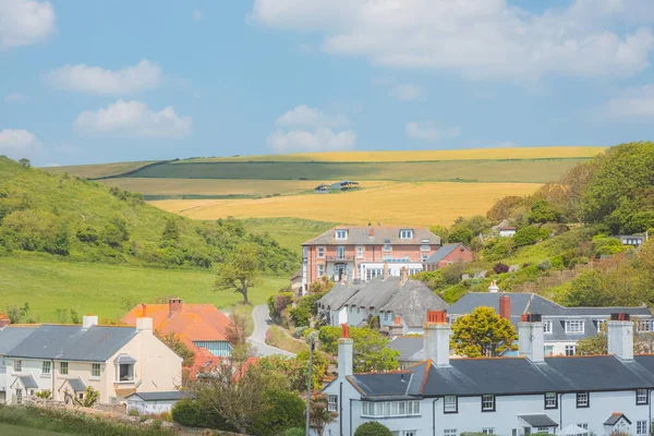 Kleurrijk Engels Platteland Bij Lulworth Cove Village Dorset Een Zonnige — Stockfoto