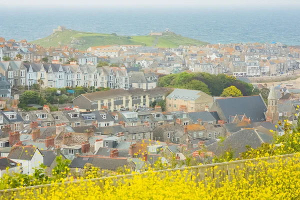 Landschappelijk Uitzicht Het Dak Van Schilderachtige Charmante Cornish Havenstad Ives — Stockfoto