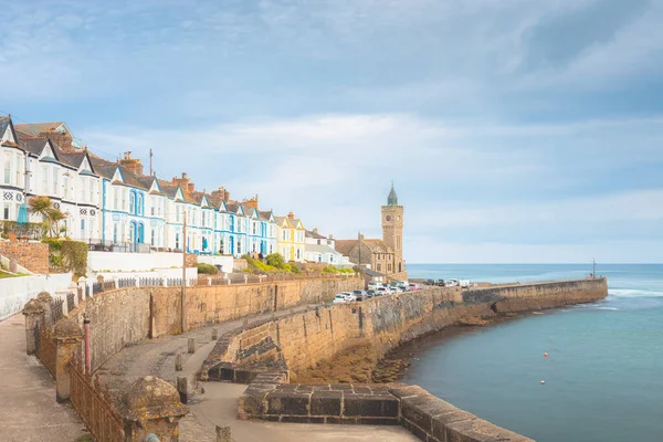 Charming Quaint Seaside Village Pier Civil Parish Portleven Clock Tower — Stock Photo, Image