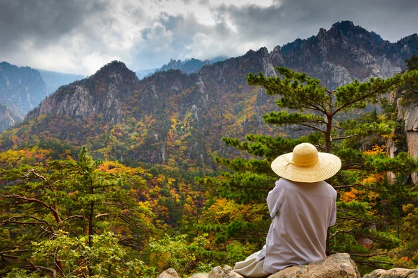 Buddhist monk meditating at seorak mountains — Stock Photo, Image