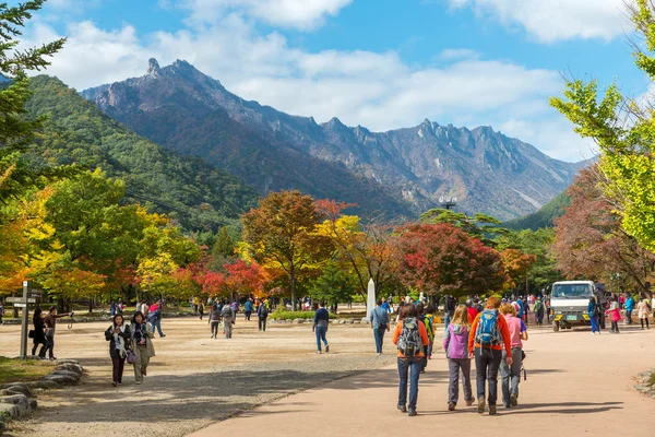 Touristen am Eingang des Seoraksan Nationalparks — Stockfoto