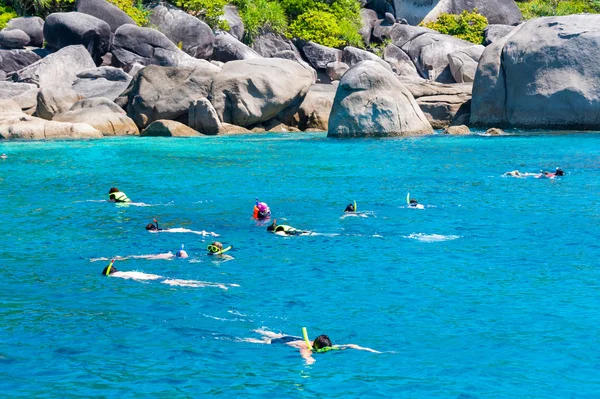 Turisti che fanno snorkeling a Similan Koh Similan No.8 Island Immagine Stock