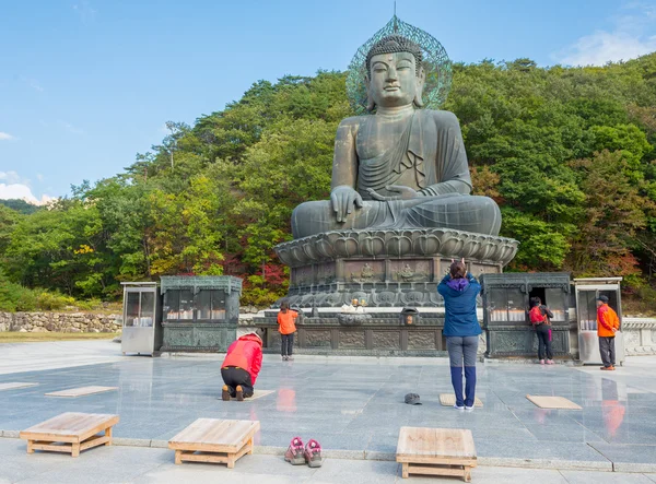 Sokcho, Νότια Κορέα - 20 Οκτωβρίου 2013: προσευχές στο γιγαντιαίο άγαλμα — Φωτογραφία Αρχείου