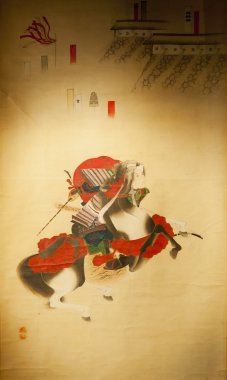 Samurai horseman painting clipart