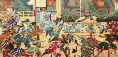 Samurai battle old paintings clipart