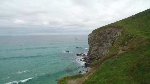 Cliff Top View One Side Porthtowan Cornwall — Stock Video