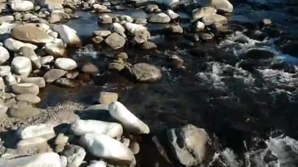 Природне Красиве Блакитне Небо Течією Річкою Струмком Дерево Скелястий Берег — стокове відео