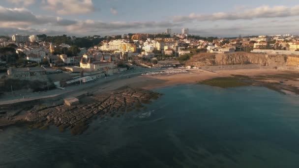 Fina Flygbilder Från Poa Beach Joo Estoril Cascais Portugal — Stockvideo
