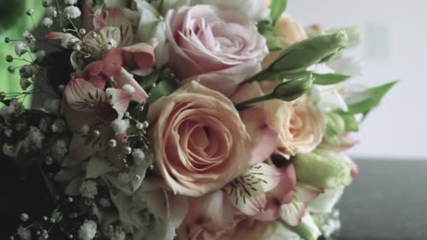 Stabilized image of gorgeous bridal bouquet with soft colors