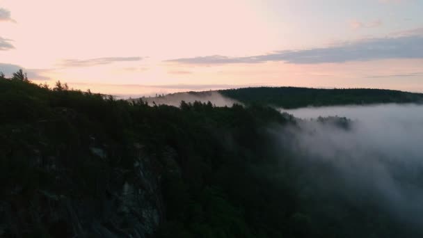 Slowly Flying Bluff Foggy Sunrise — Stock Video