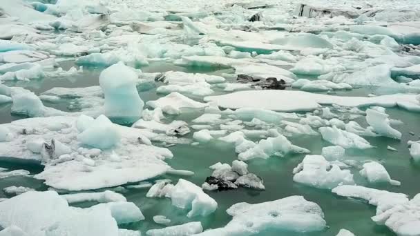 Танення Айсбергів Плавають Морі Під Час Снігу — стокове відео