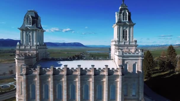 Schöne Drohnenaufnahme Vom Lds Tempel Der Mormonen Manti Utah — Stockvideo