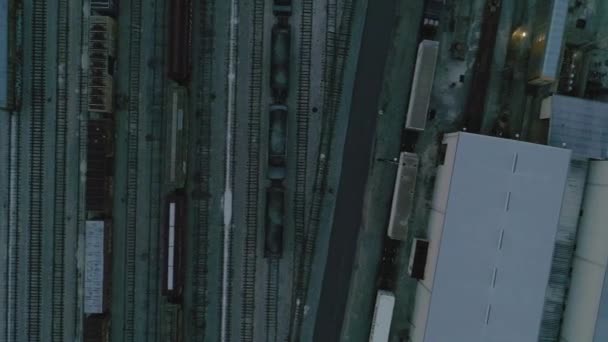 Vonatok Madártávlati Nézete Vasútállomáson — Stock videók