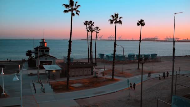 Long Beach California Escena Con Gente Caminando Por Playa Una — Vídeos de Stock