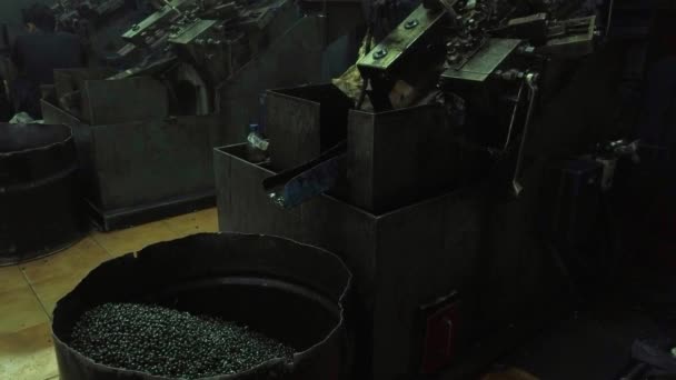 Nahaufnahme Von Schrauben Fallen Container Aus Der Schraubenherstellungsmaschine — Stockvideo