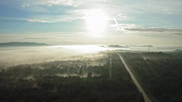 Туманный Пейзаж Пригородах Пакостане Самом Разгаре Задар Хорватия Вид Воздуха — стоковое видео