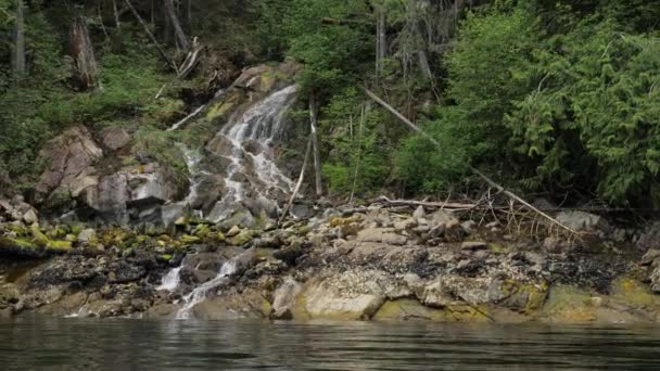 Amplio Disparo Cámara Lenta Navegando Más Allá Una Cascada Que — Vídeos de Stock