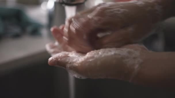 Close Van Vrouw Grondig Wassen Van Haar Handen — Stockvideo