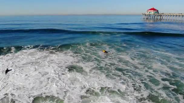 Dji Air Drone Follows Flies Surfer Zander Adelsohn Yellow Nepsuit — Stockvideo