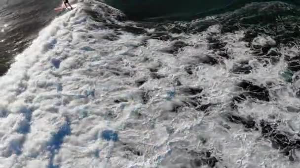 Surfer Zander Adelsohn Rides Morning Wave Longboard Aerial Drone Huntington — Stock Video