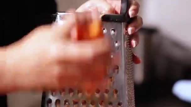Lady Busy Grating Carrot — Stock Video