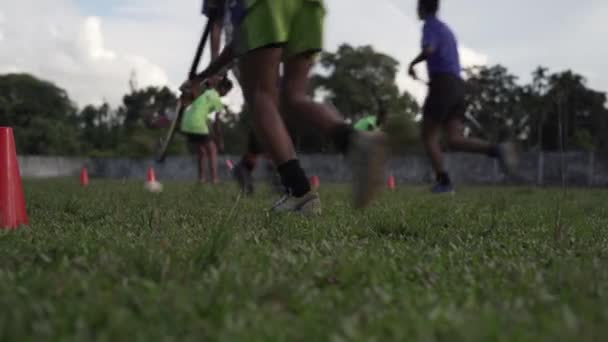 Indiaas Hockeyteam Traint Het Veld Close Onderaanzicht — Stockvideo