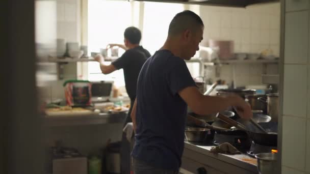 Chef Profesional Fuego Cocinar Verduras Alimentos Sobre Una Chimenea Cocina — Vídeo de stock