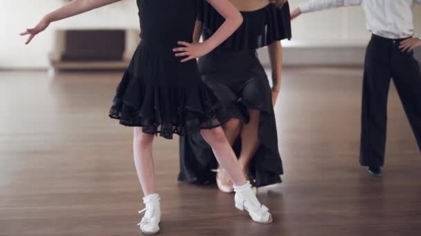 Handheld Shot Beautiful Young Dance Teacher Giving Cute Boy Girl — Stock Video