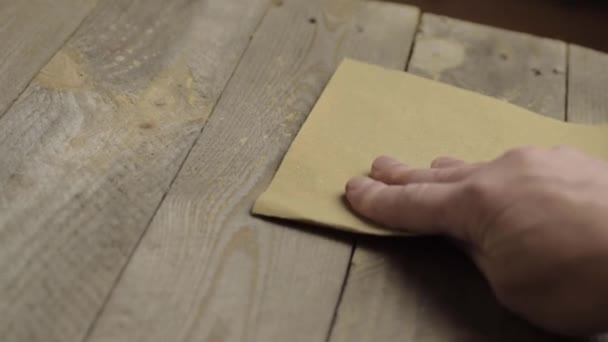 Hand Sanding Wood Sandpaper — Stock Video