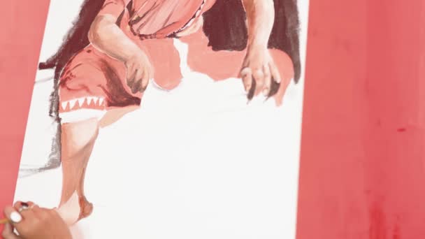 กเร ยนศ ลปะวาดภาพด วยส ภาพวาดงานศ ลปะม ออาช — วีดีโอสต็อก