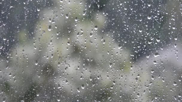 Rainy weather outside the window. Close up of a window with rain drops falling down