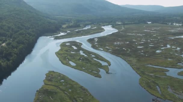 Όμορφη Gaspe Ποταμού Στο Βόρειο Κεμπέκ Από Βουνά Εναέρια — Αρχείο Βίντεο