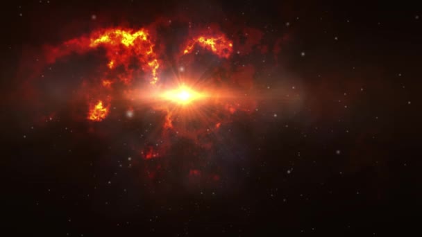 Облака Оранжевой Туманности Ярким Центром Света Движущимся Вселенной — стоковое видео