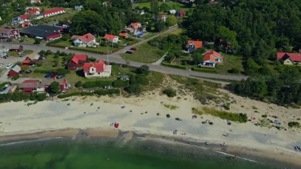 Casas Frente Mar Pueblo Pesquero Bda Socken Soleado Día Verano — Vídeos de Stock