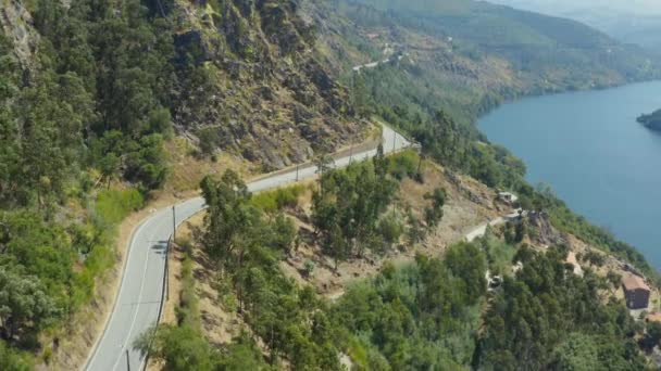 Drone Shot Road Douro River — Stock video