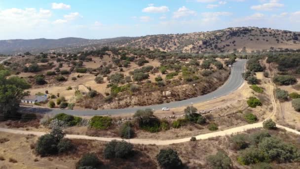 Immagini Aeree Area Foresta Mediterranea Che Attraversa Una Piccola Strada — Video Stock