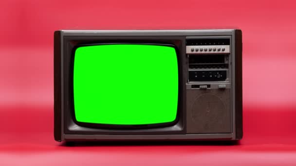 Vieux Téléviseur Avec Mauvais Signal Bruit Écran Vert Fond Moderne — Video