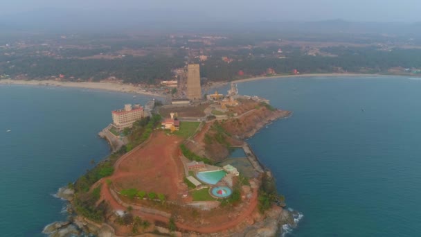 Murudeshwar Shiva Socha Jižní Indie Drone Západ Slunce Pláž Moře — Stock video