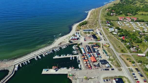 Anchored Harbor Bda Socken Byxelkrok Fishing Village Land Sweden 무인기 — 비디오