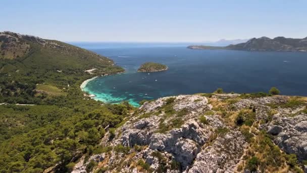 Luchtfoto Van Het Formentor Strand Aan Kust Van Mallorca Achter — Stockvideo