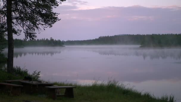 Lainio Älv Swedish Lapland Vid Midnatt — Stockvideo