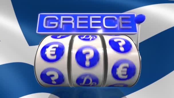 スロットマシンホイールギリシャの通貨 ドラクマ対ユーロ 異なるエンドのために編集する可能性を背景にギリシャの旗と — ストック動画