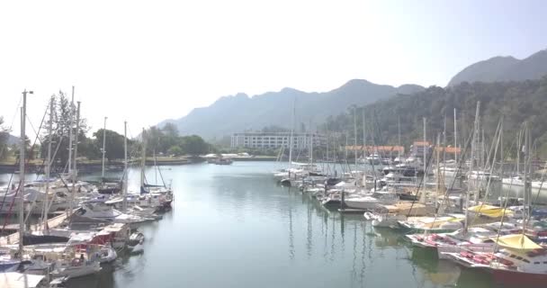 Pequeños Barcos Están Atracados Puerto Deportivo Langkawi Disparo Dron — Vídeo de stock