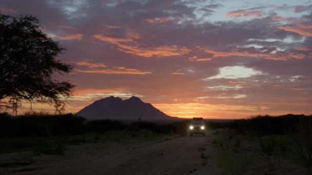 Esplorare Avventura Guidare Attraverso Namibia Africa Tramonto — Video Stock