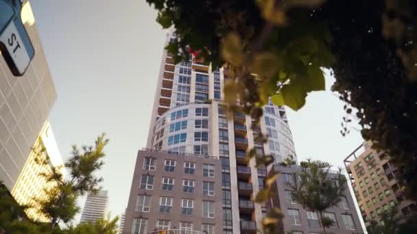 Pan Plantas Passadas Para Revelar Modern Downtown Condo Building — Vídeo de Stock