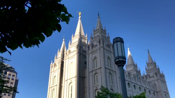 Lage Hoek Uitzicht Mormoonse Tempel Salt Lake City Utah — Stockvideo